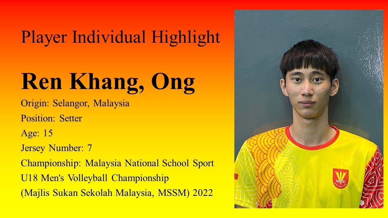 MSSM 2022 U18 Men's Volleyball Selangor Setter Ren Khang Ong Highlight