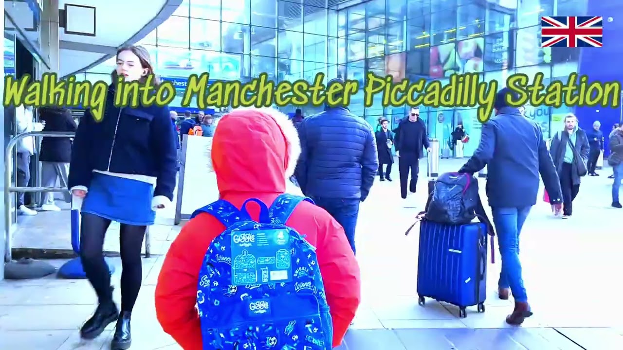 Walking into Manchester Piccadilly Station UK