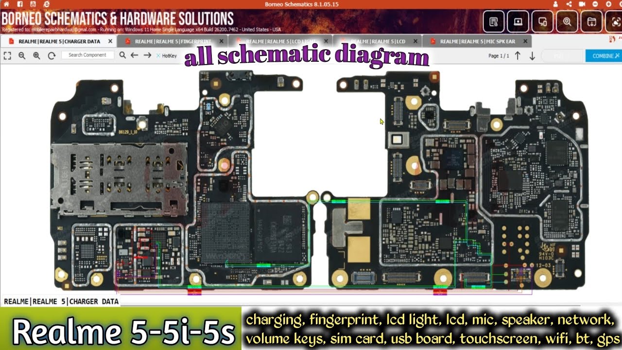 Realme 5 /5i /5s all schematic diagram charging fingerprint lcd light lcd mic speaker network volume