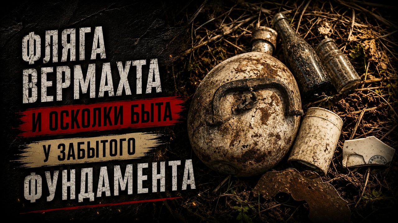 Фляга вермахта и осколки быта у забытого фундамента