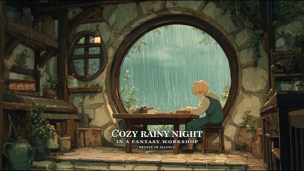 Cozy Rainy Night in a Fantasy Workshop | Peaceful Lantern Ambience