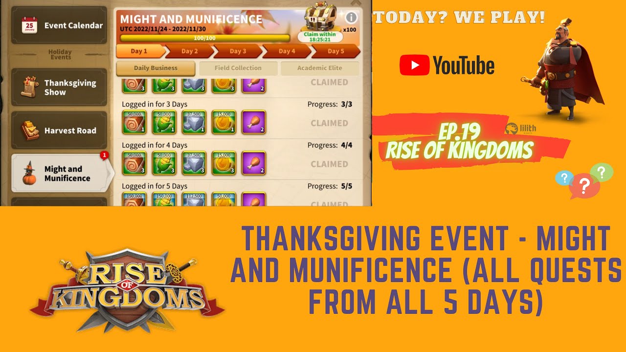 RoK Guide: Thanksgiving Event - Might and Munificence (All quests from all 5 days)