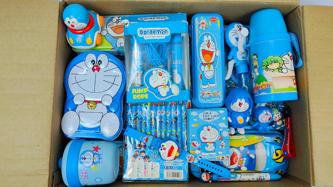 Unboxing Satisfying Doremon stationery 🥰 Jumbo Geometry Box, Rolling Crayons, PiggyBank, Dairy, etc