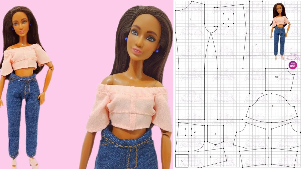 30 pantalón mom jeans y blusa para Barbie  (patrones en la descripción)