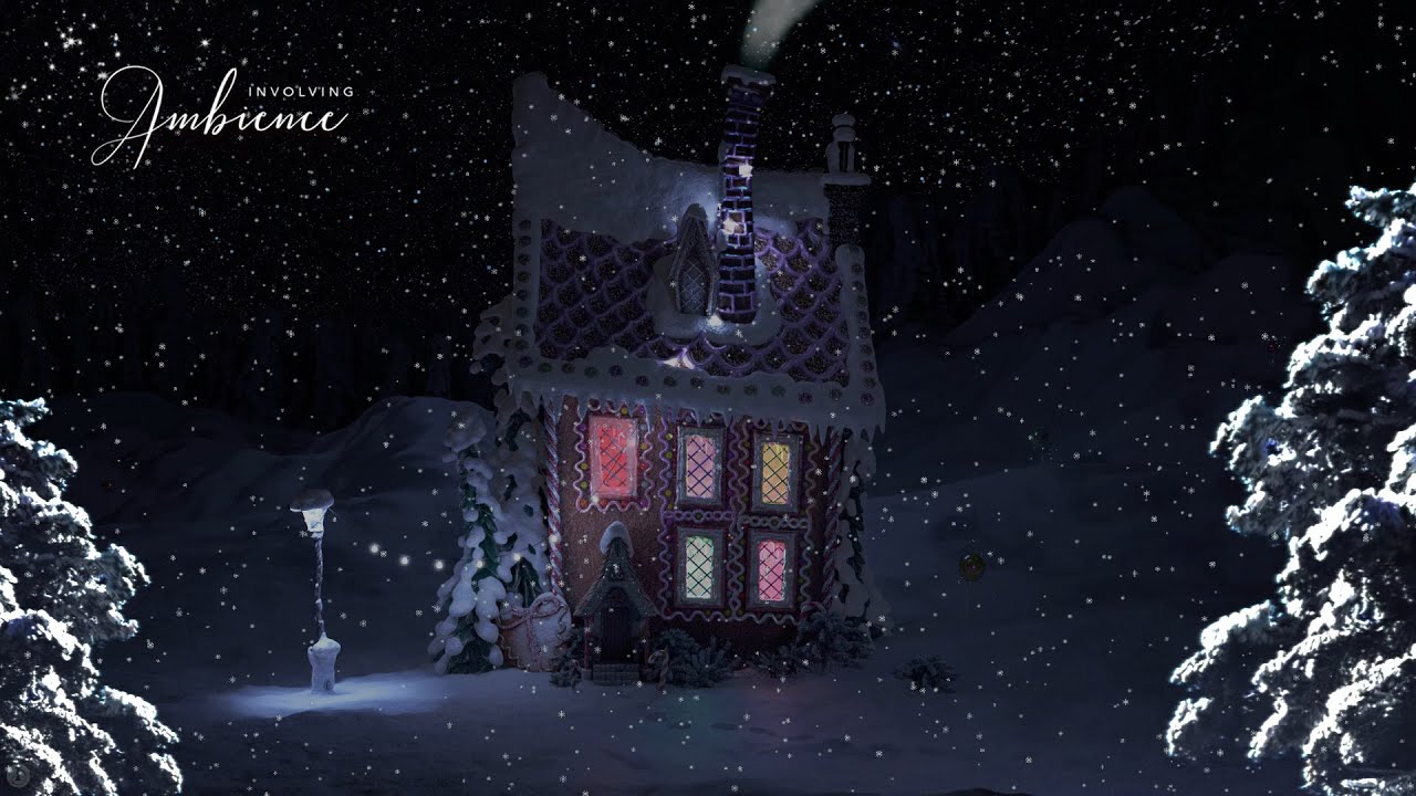 Gingerbread House ASMR Ambience: Winter Night With Gentle Snowfall, Crunching, Snow Shoveling