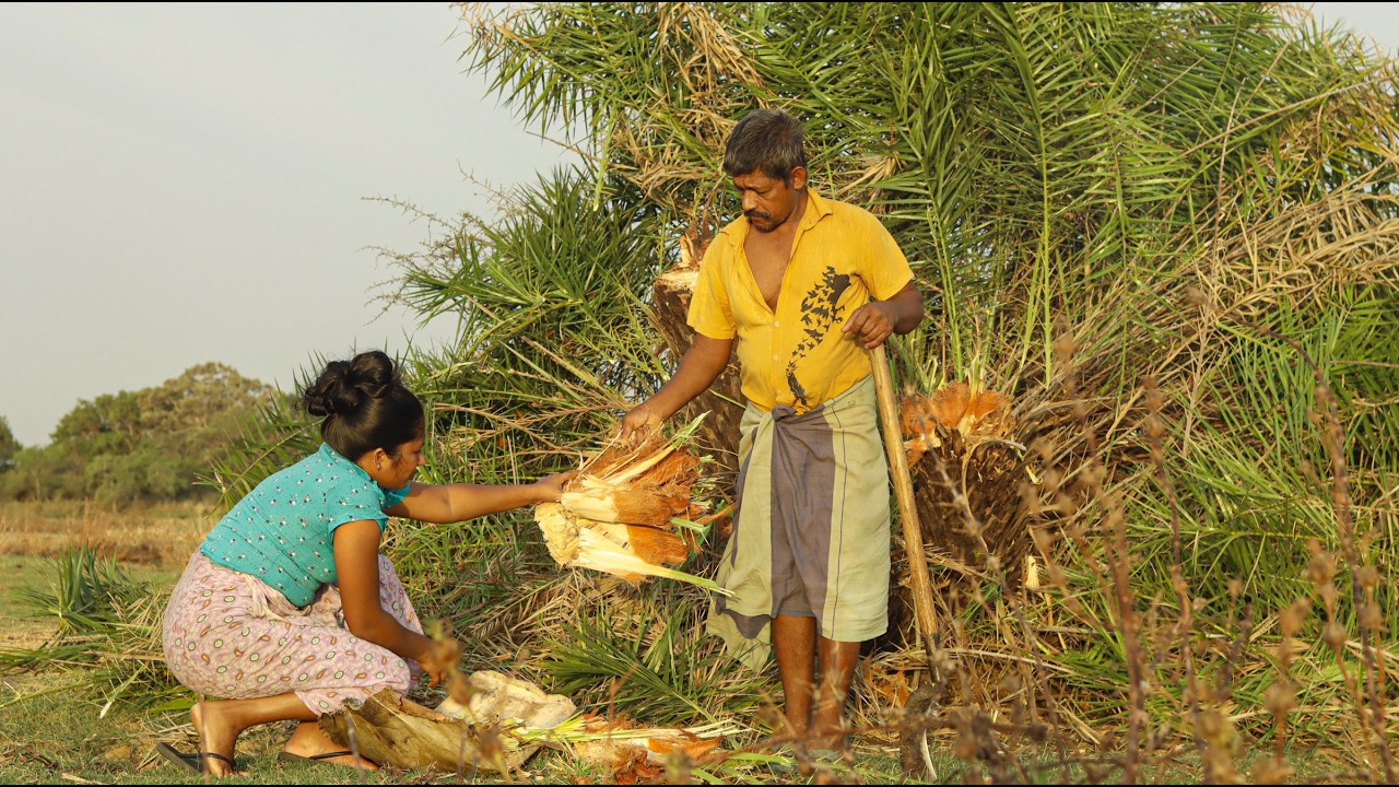 Traditional Sri Lankan Curry from Wild Date Palm | village home|#village #cooking #food#villagelife 