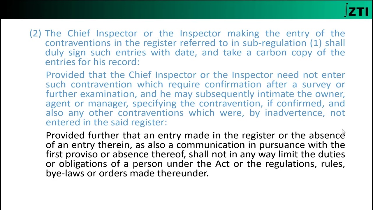 CMR 2017 Regulation 117 (Pointing out of contraventions during inspections)