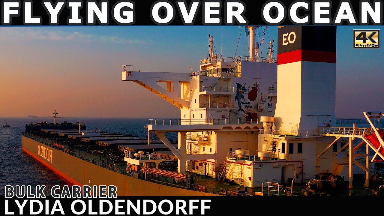Very large Bulk Carrier at Sunset in motion | LYDIA OLDENDORFF | Flying Over Ocean | DJI Mavic 2 Pro