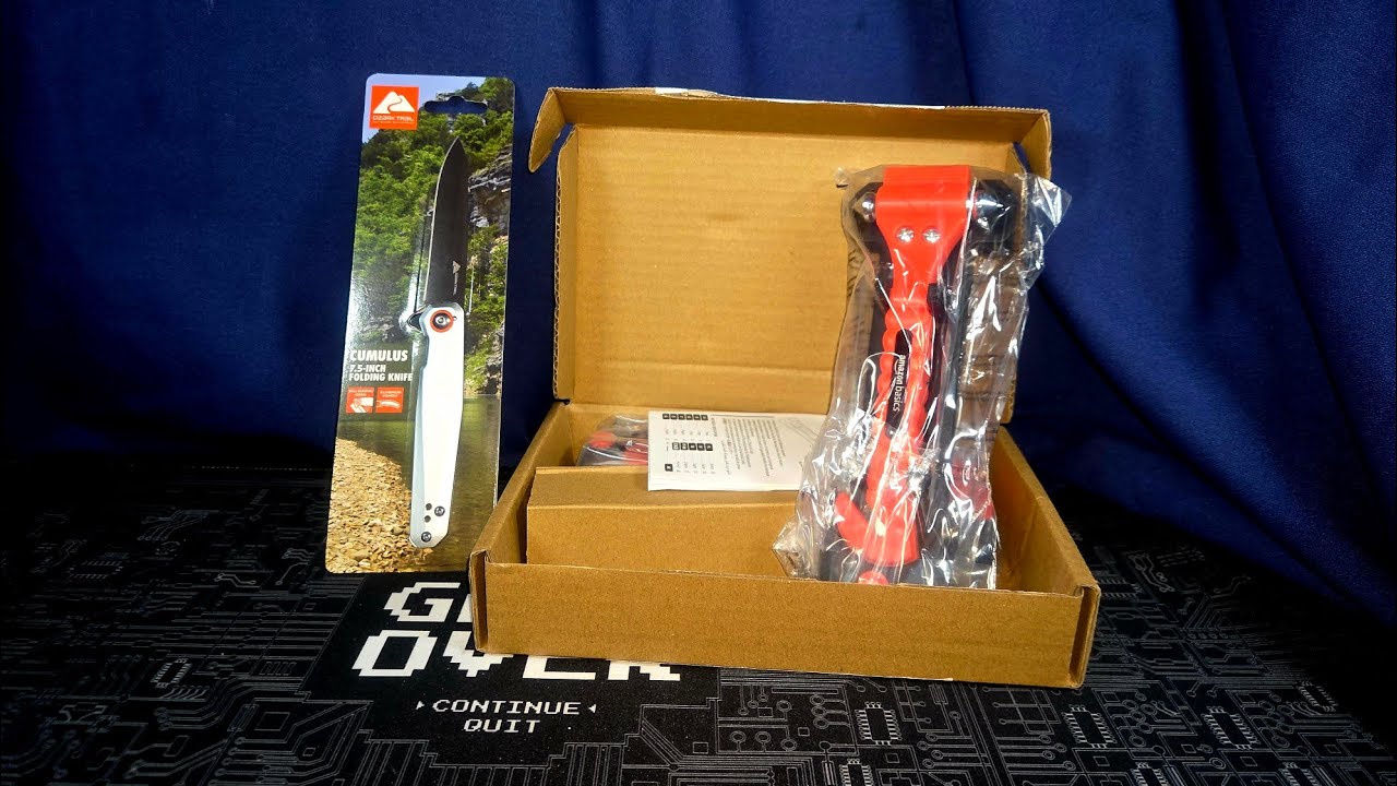 EDC Wal-Mart $5 Cumulus kinfe Amazon's basic window hammer and seatbelt cutter.