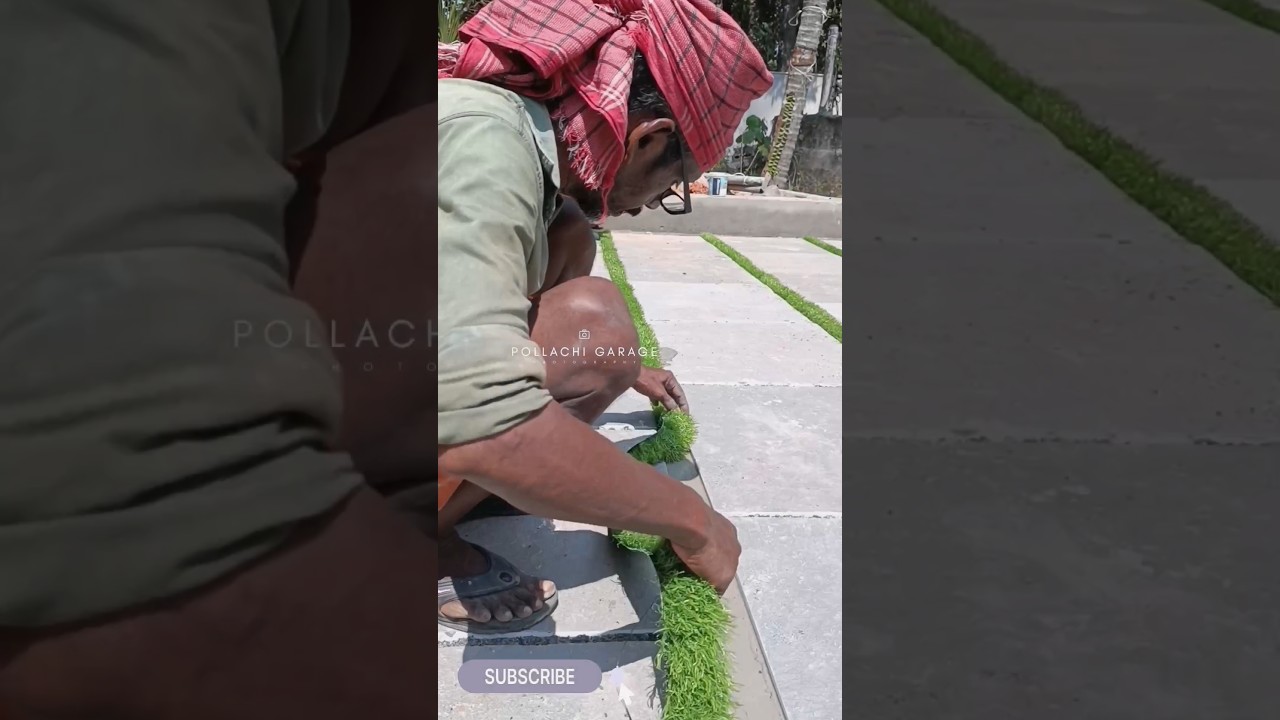 Grass fixing with cement@muhamedaslam4405 #tools #craft #grass #landscape #yard