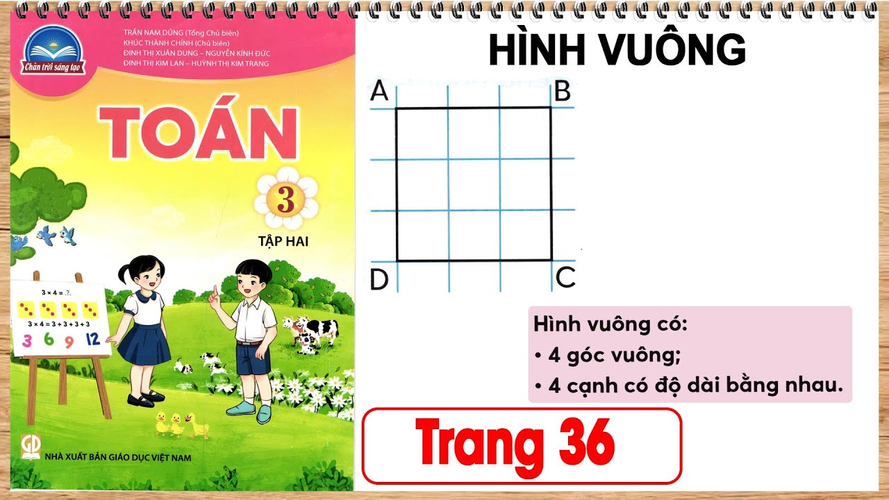 Hương dẫn dạy Toán 3 chân trời sáng tạo tập 2 trang 36 | Hình vuông