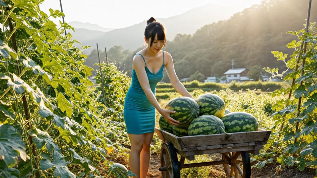Mountain Life Japan Vlog | A Young Japanese Woman Harvesting Watermelon