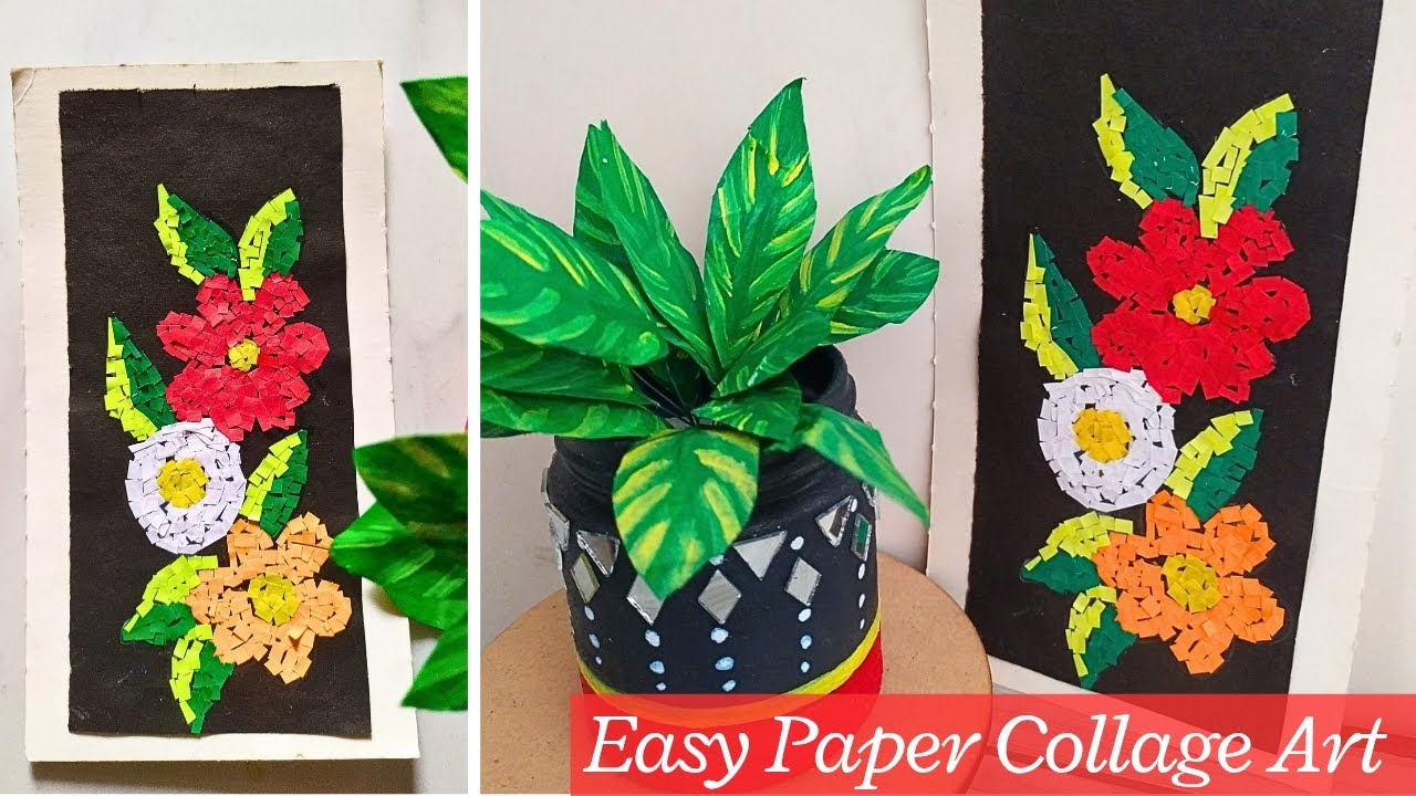 Easy And Simple Collage Work For School Project || Flower Paper Collage  Artwork for beginners ||