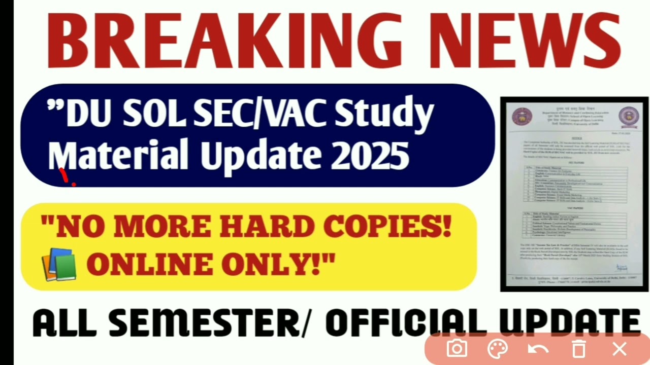 DU SOL SEC/VAC Study Material Update 2025 | Important Notice for all Semester Students!