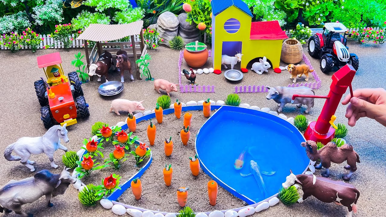 DIY tractor Farm Diorama with house for cow, pig | cowshed - goat barn | How to grow carrot field