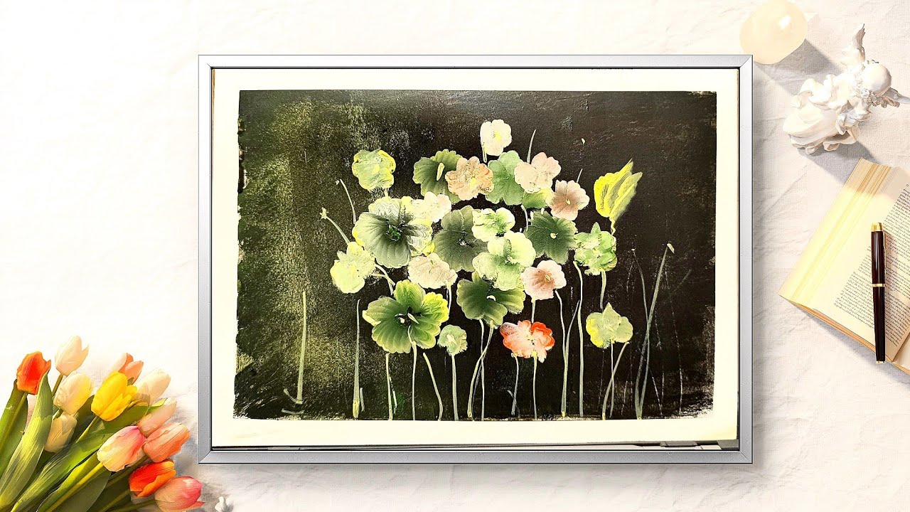Abstract painting for beginners in acrylic / leaves in abstract style