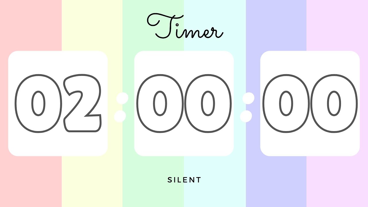 🌈 2 Hours Silent Timer with Cute Ending Alarm | Pastel Rainbow Timer