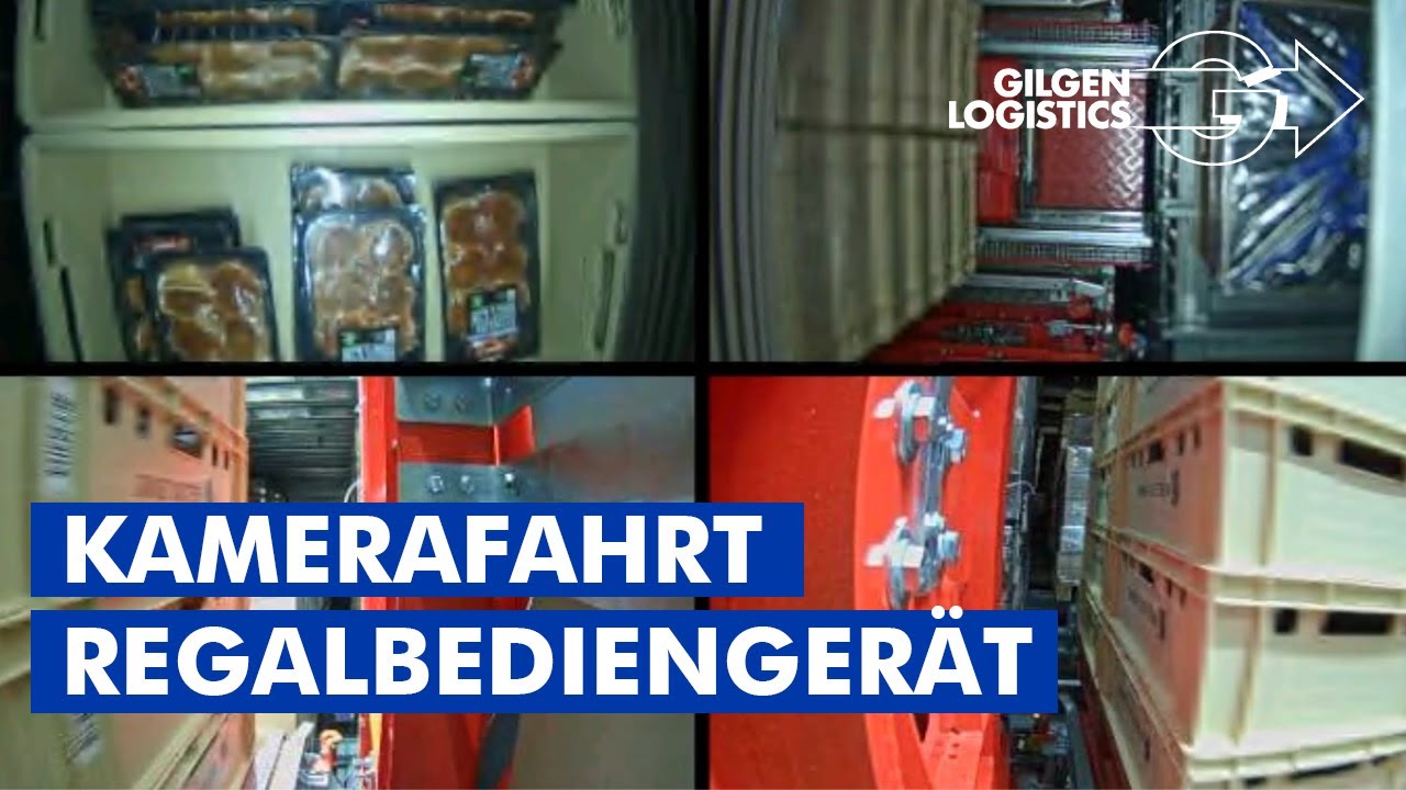 Kamerafahrt mit dem Regalbedienger&auml;t im Hochregallager