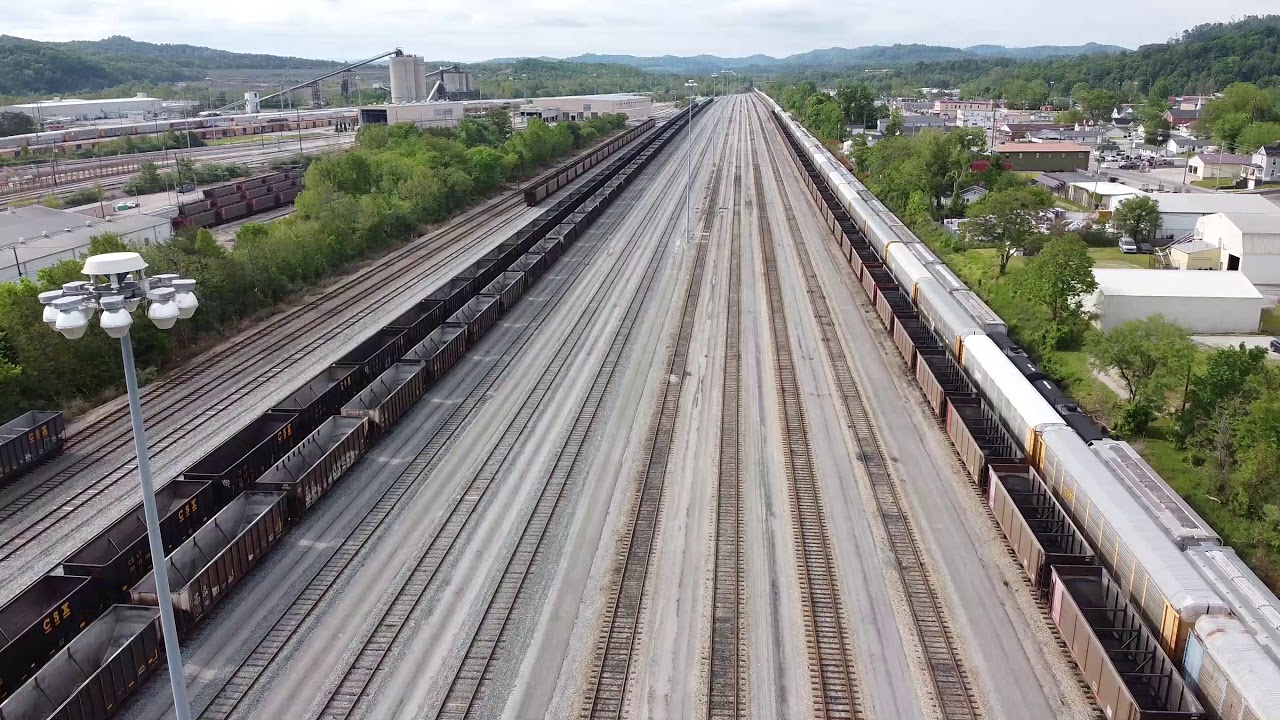 Flying drone over the Corbin Ky. train yard.