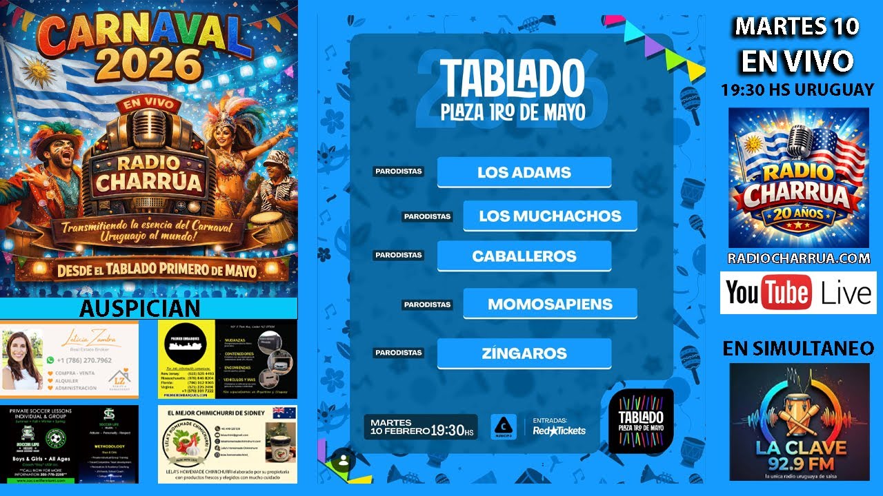 CARNAVAL 2026 DESDE EL PRIMERO DE MAYO MARTES 10/2/2026 19:30 HS URUGUAY