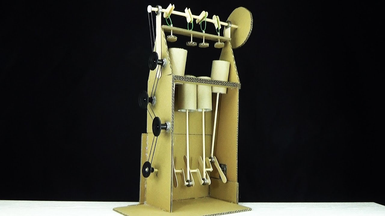 Diy cardboard engine four pistons engine motor machine toy