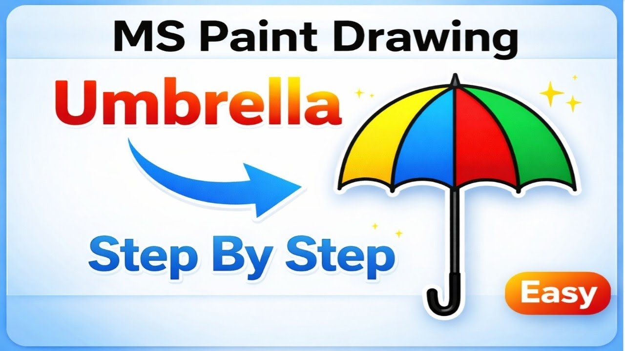 MS Paint Me Umbrella Drawing Kaise Banaye | Step By Step Easy Tutorial ☔
