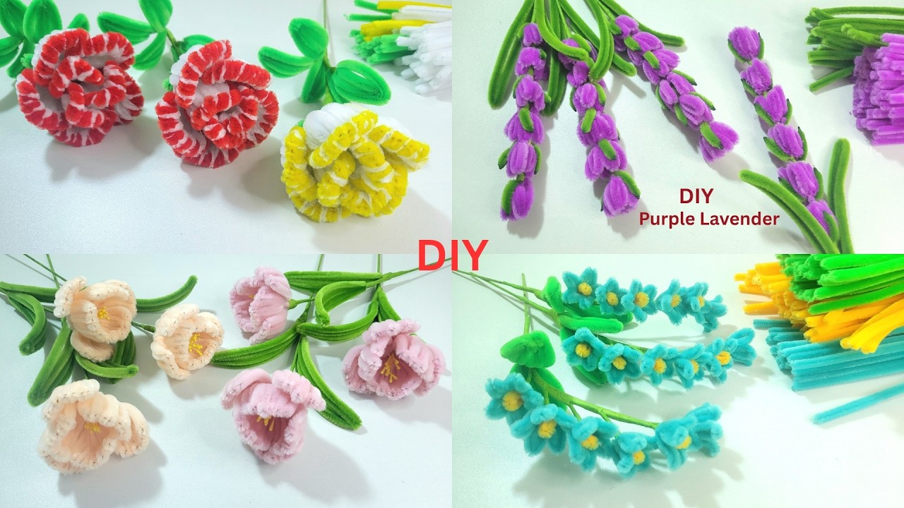 DIY Pipe Cleaner Easy to Make Beautiful 4 Flowers 🌼 Color Full Chenille Easy Idea Bouquet Flowers 🌼