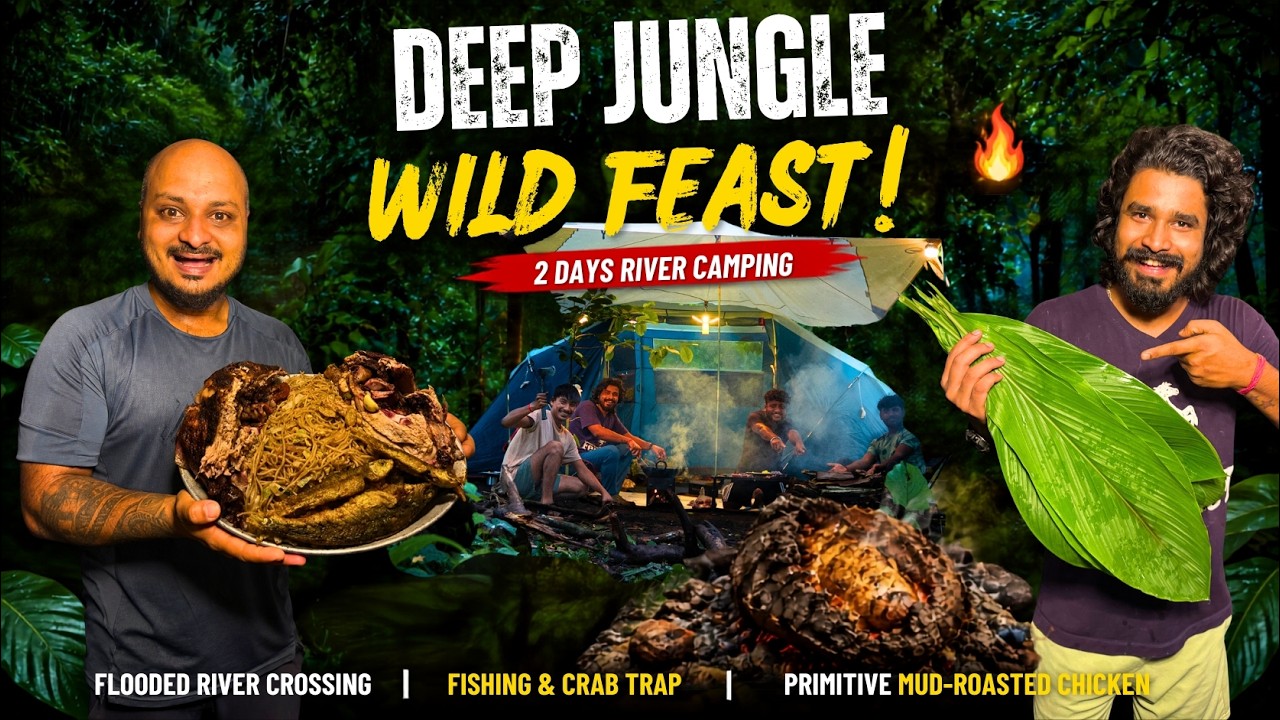 Deep Jungle RAIN CAMPING! Flooded River Crossing & Primitive Mud Roasted Chicken 🔥🌧️