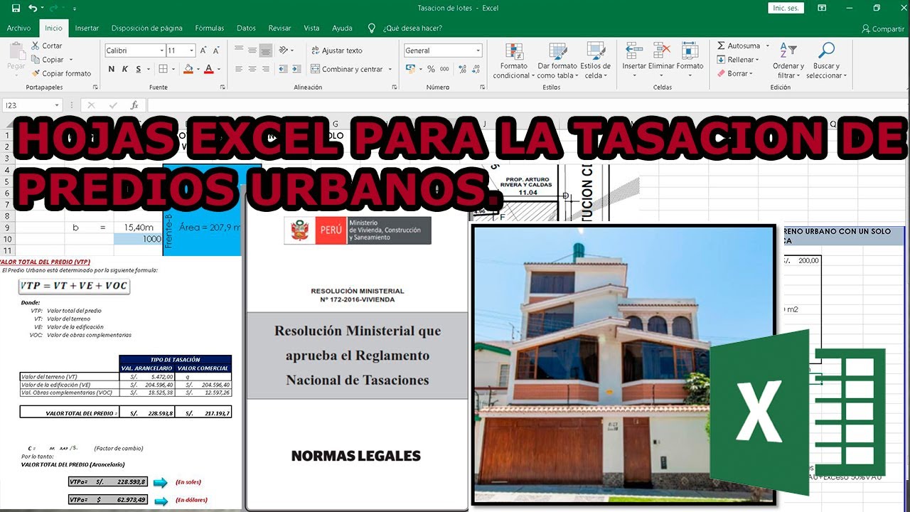 TASACIÓN O VALUACIÓN DE PREDIOS URBANOS, EXCEL ADJUNTO