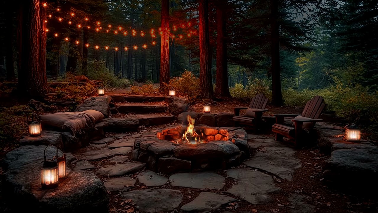 Cozy Campfire in the Piney Woods 🔥 Calming Forest Night Ambience