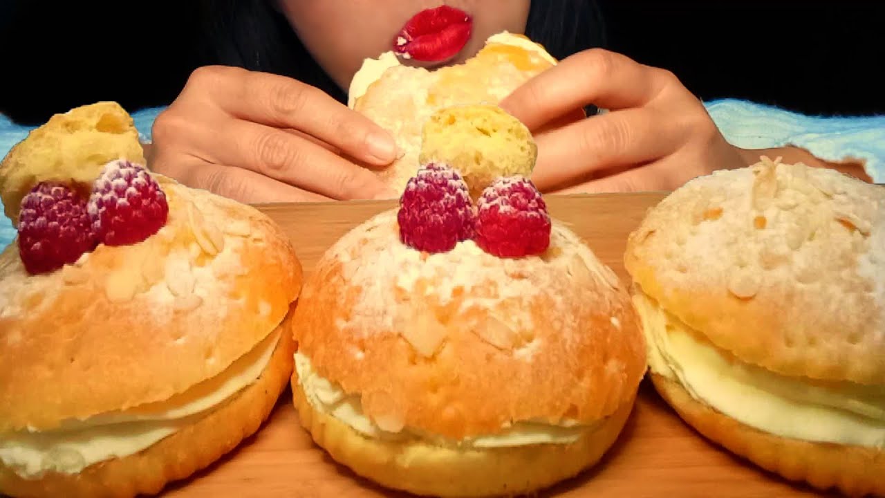 ASMR | Кристинас со сливками и малиной | MUKBANG | EATING
