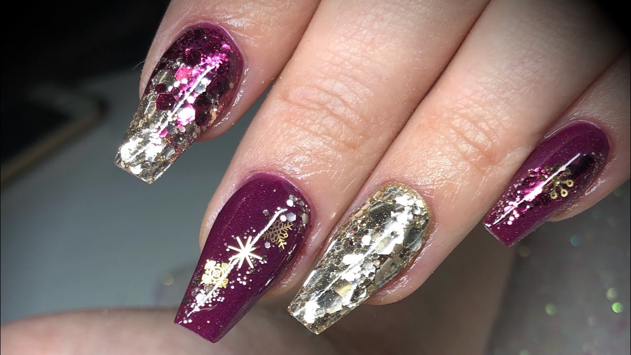 Acrylic nails - christmas purple & champagne design set