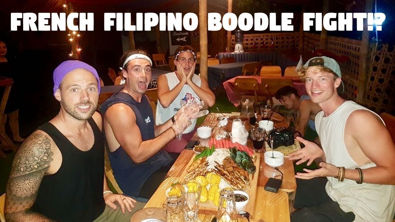 FIGHTER BOYS EATING FILIPINO SNACKS ON A RAINY DAY... (French Boodle Fight?)