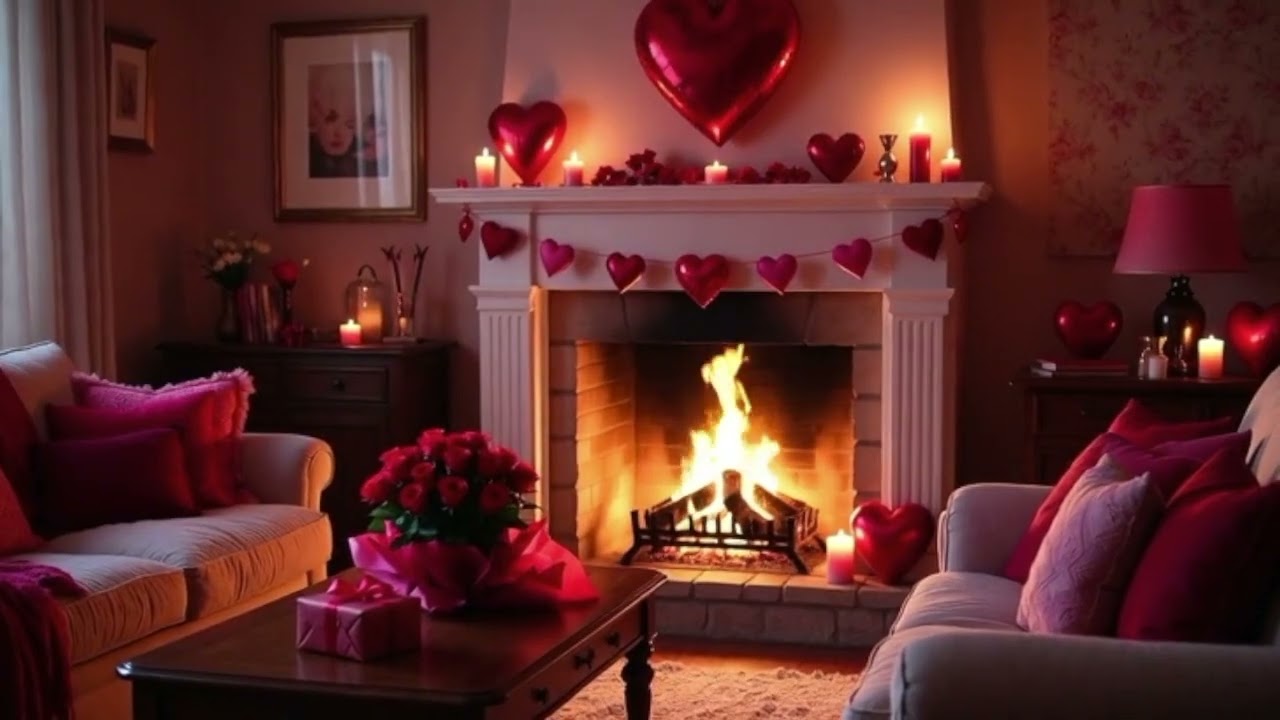 Cozy Fireplace Romance 🔥 Valentine’s Day Interior | Warm Relaxing Ambience