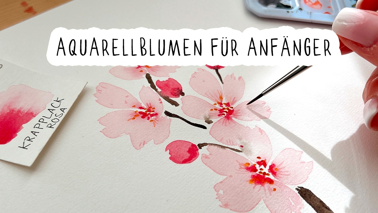 Einfache Kirschblüten malen mit Aquarell für Einsteiger