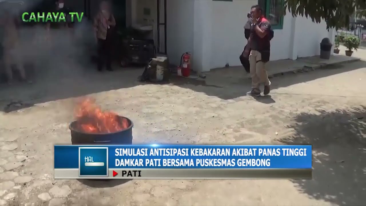 Simulasi antisipasi kebakaran akibat panas tinggi damkar pati bersama puskesmas gembong