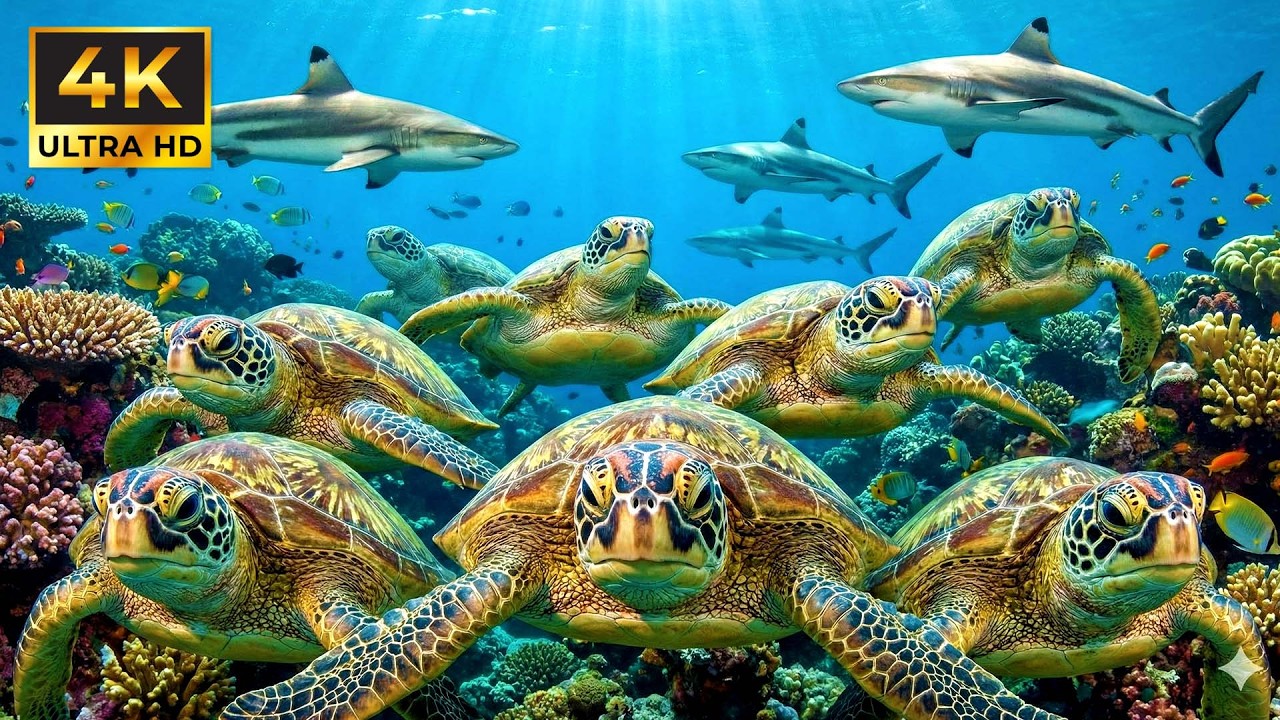 RELAXING SWIM IN THE GREAT BARRIER REEF: UNDERWATER GARDENS - SEA TURTLES & REEF SHARKS (4K)