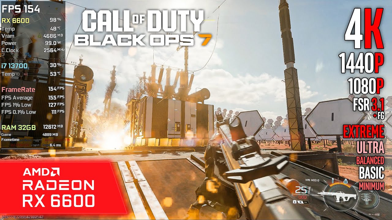 RX 6600 | Call of Duty: Black Ops 7 - 4K, 1440p, 1080p, FSR 3.1 + FG - Extreme, Ultra, Balanced....