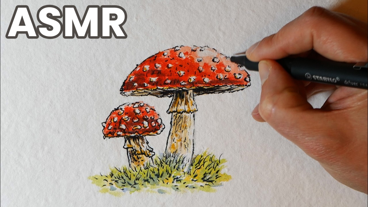 ASMR Watercolor Mushrooms | Relaxing British Narration & Painting Sounds