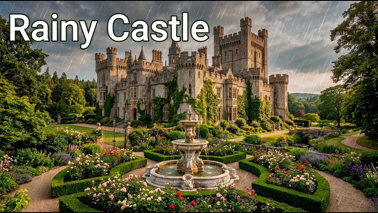 Rainy Castle Garden Ambience 🌧️ Cozy Fantasy Nature Sounds (3 Hours)