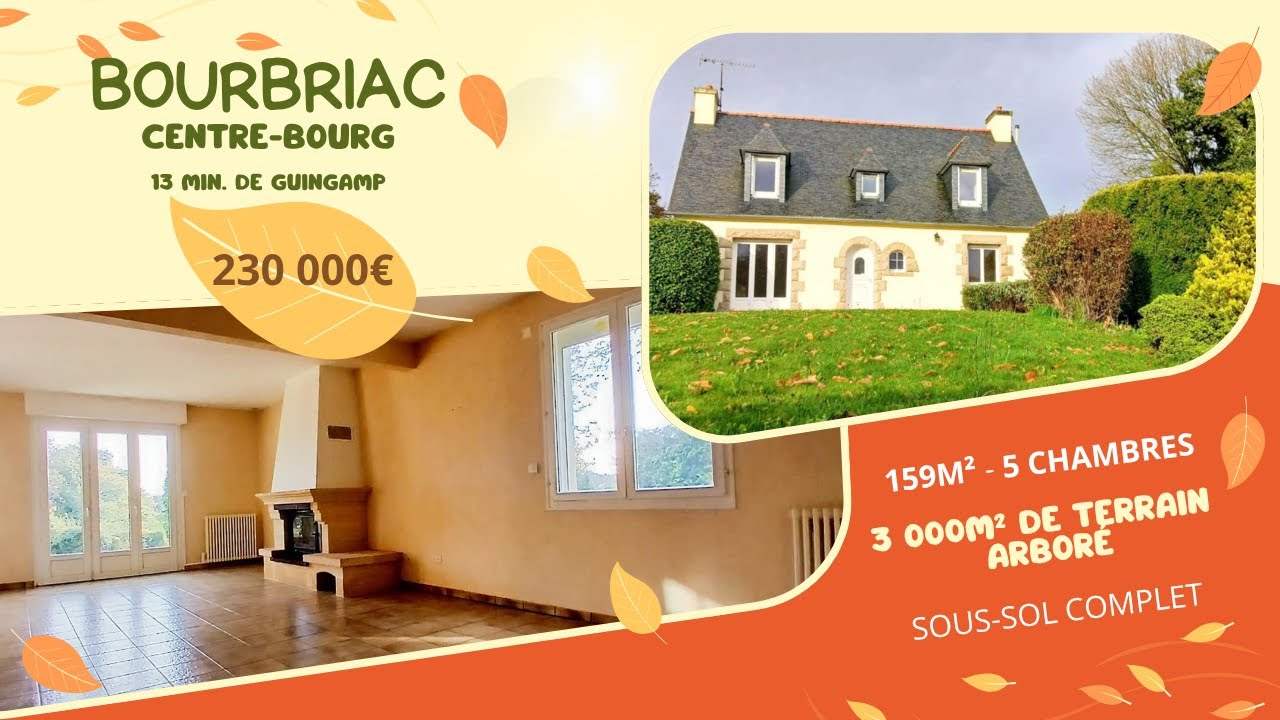 Bourbriac_Maison familiale__159m² au sol_5 chambres_3 000m² terrain arboré_230 000€