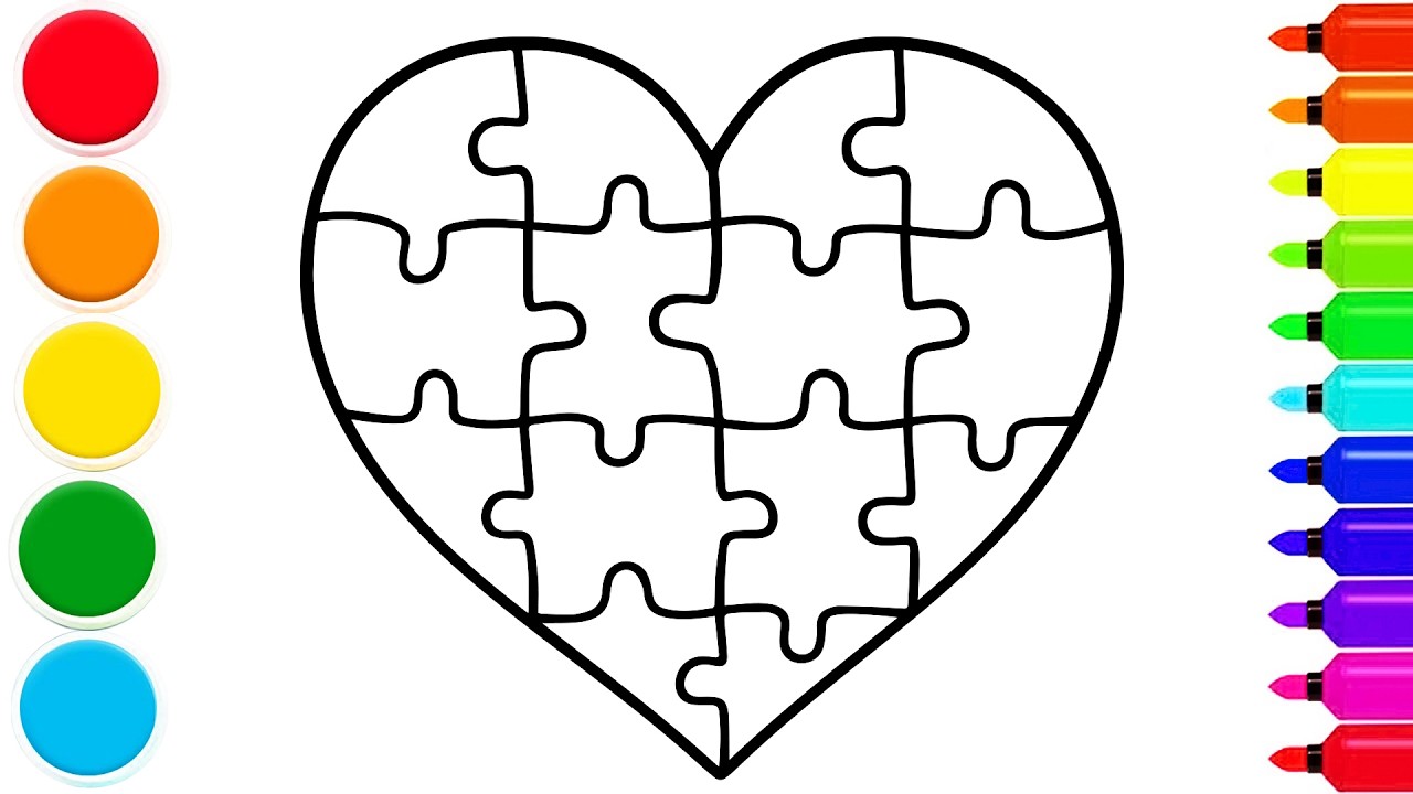 How To Draw a Colorful Heart Puzzle Pieces | Easy Step By Step Tutorial