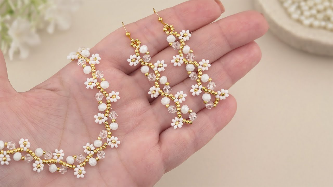DIY Simple Beaded Daisy Chain Bracelet Tutorial | Daisy Flower Seed Bead Bracelets & Earrings Making