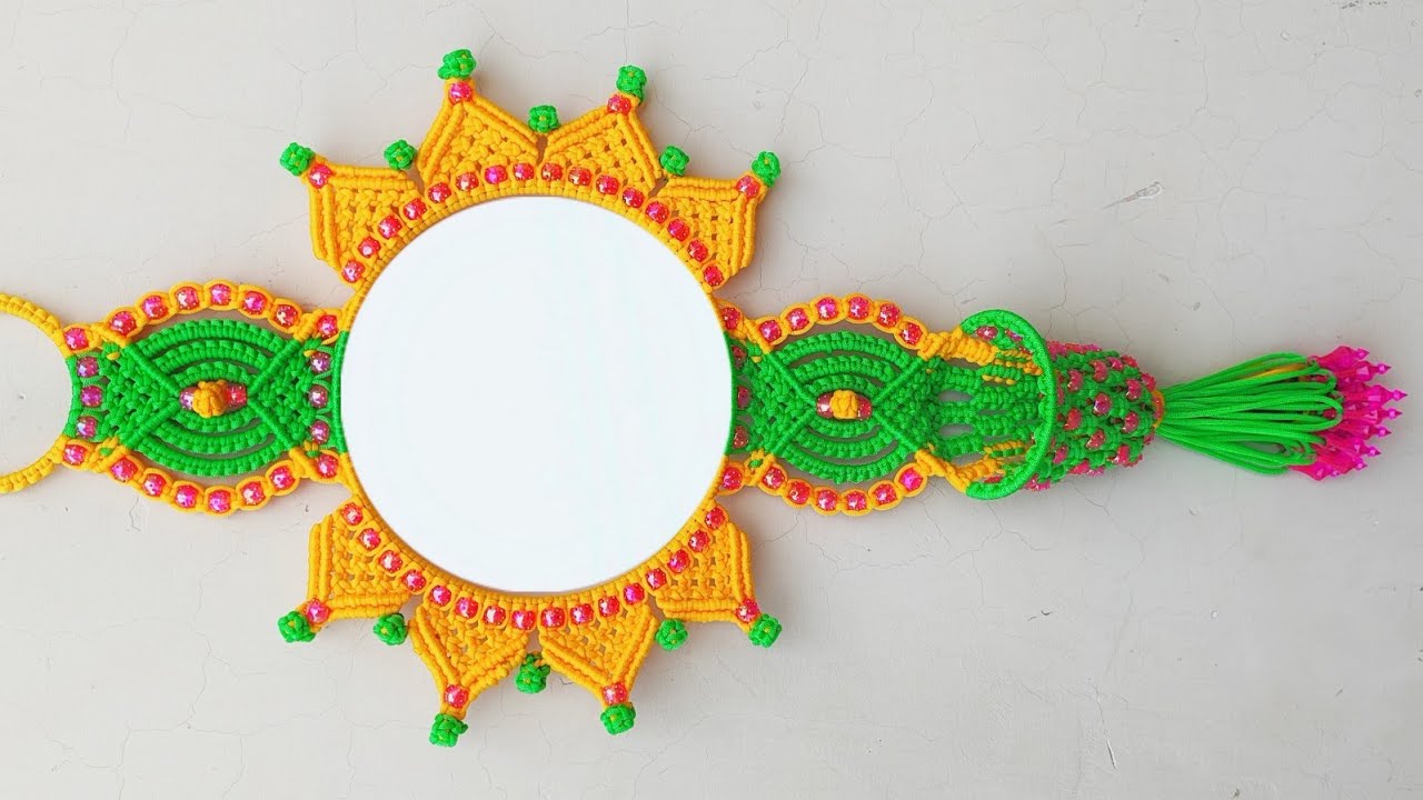 BEAUTIFUL MACRAME MIRROR WALL HANGING WITH BASKET