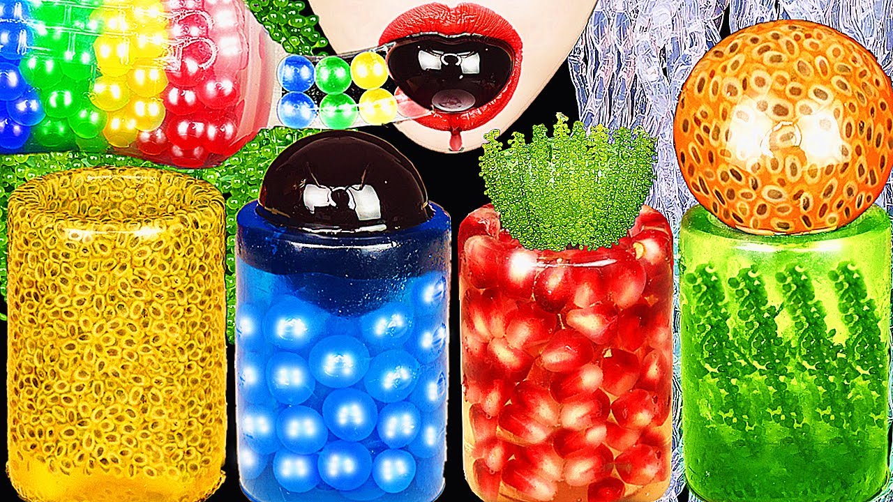 ASMR RAINBOW DRINKS *BOBA TEA FROG EGGS JELLY CUPS, SEA GRAPES, BIRD GLASS 신기한 물 먹방 DRINKING SOUNDS