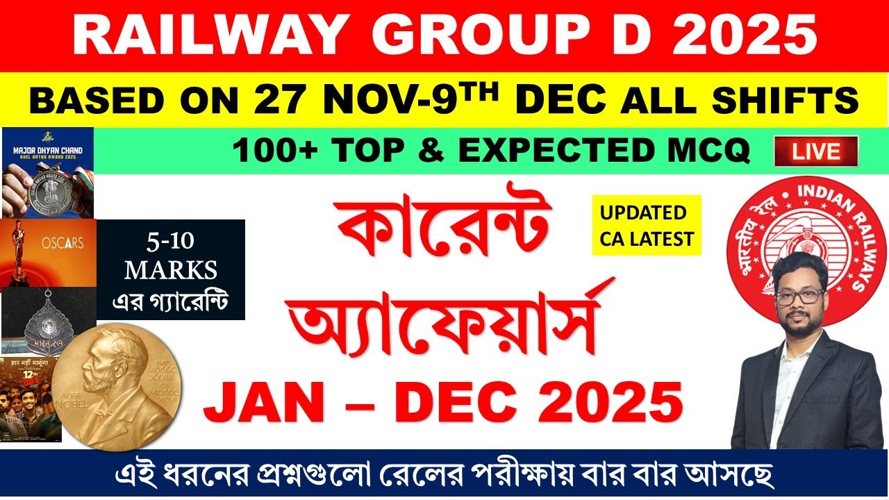 RAILWAY GROUP D 2025 | | BASED ON LATEST SHIFTS  CURRENT AFFAIRS JAN-DEC 2025 |  100+ MCQ || UPDATED