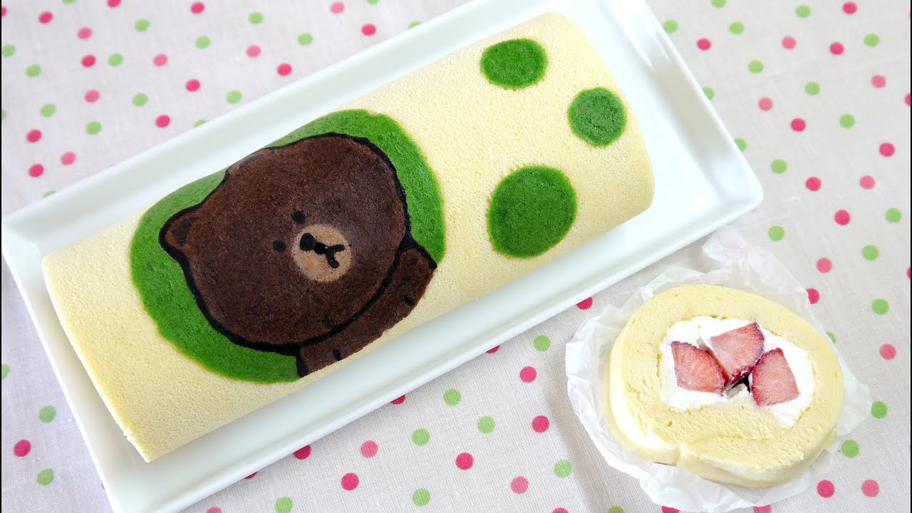LINE Swiss Roll Cake ライン コラボ ブラウンのスイスロールケーキ