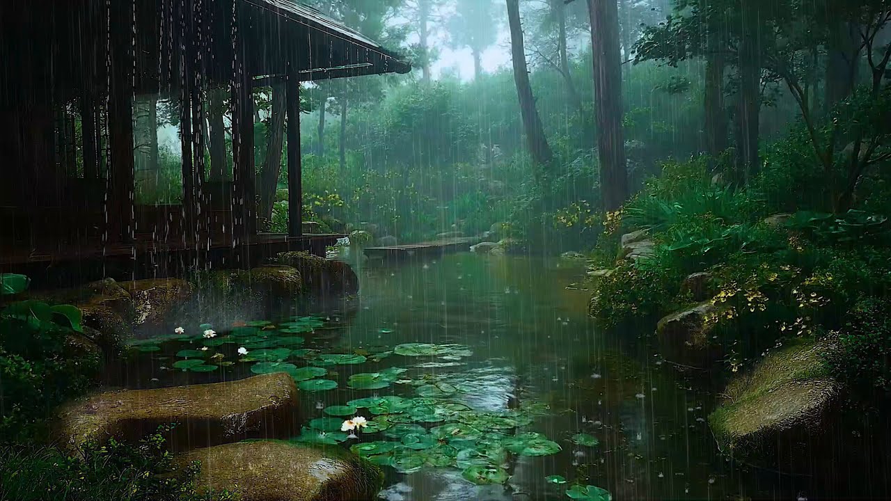 Feel Rejuvenated with the Soothing Rain in Japanese Garden Pond 🍀 Sleep Soundly with Rain