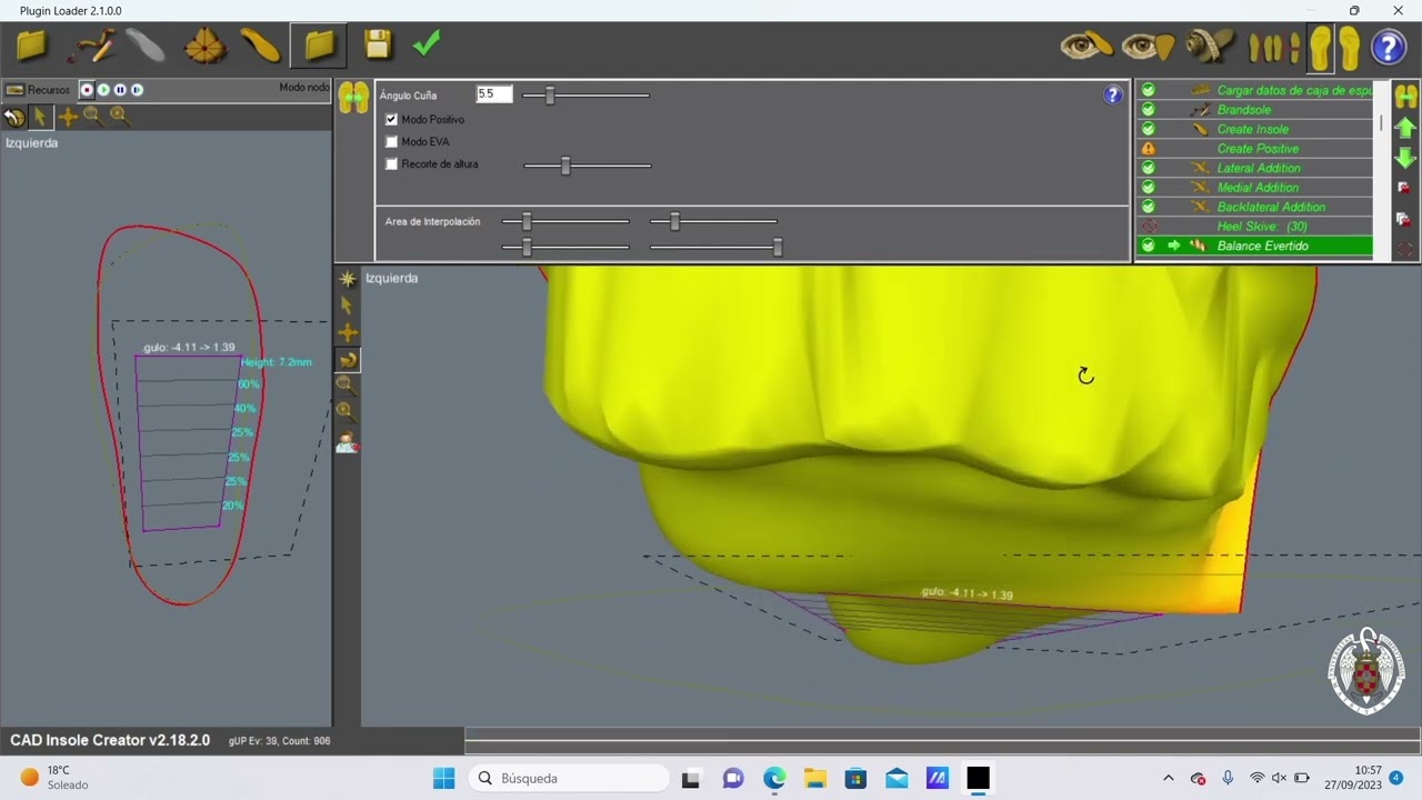 Diseño virtual de balances en eversión de antepié (11/16) - Ortesis Plantar - Método virtual.