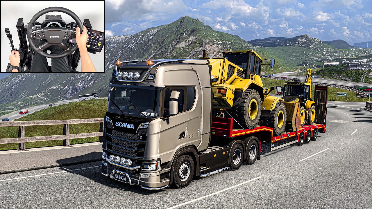 Transporting Heavy Machinery | Euro Truck Simulator 2 | Steering Wheel Gameplay